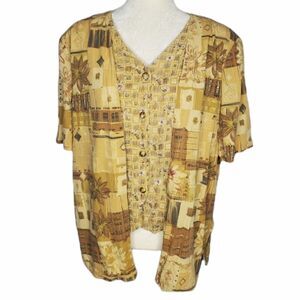 VINTAGE 90s shirt 2fer button‎ up vest with attached top XL/14